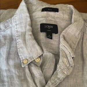 J. Crew Linen Button-Down Shirt in Blue and White Stripe